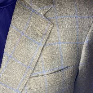 Blue Windowpane Tailored Suit Jacket